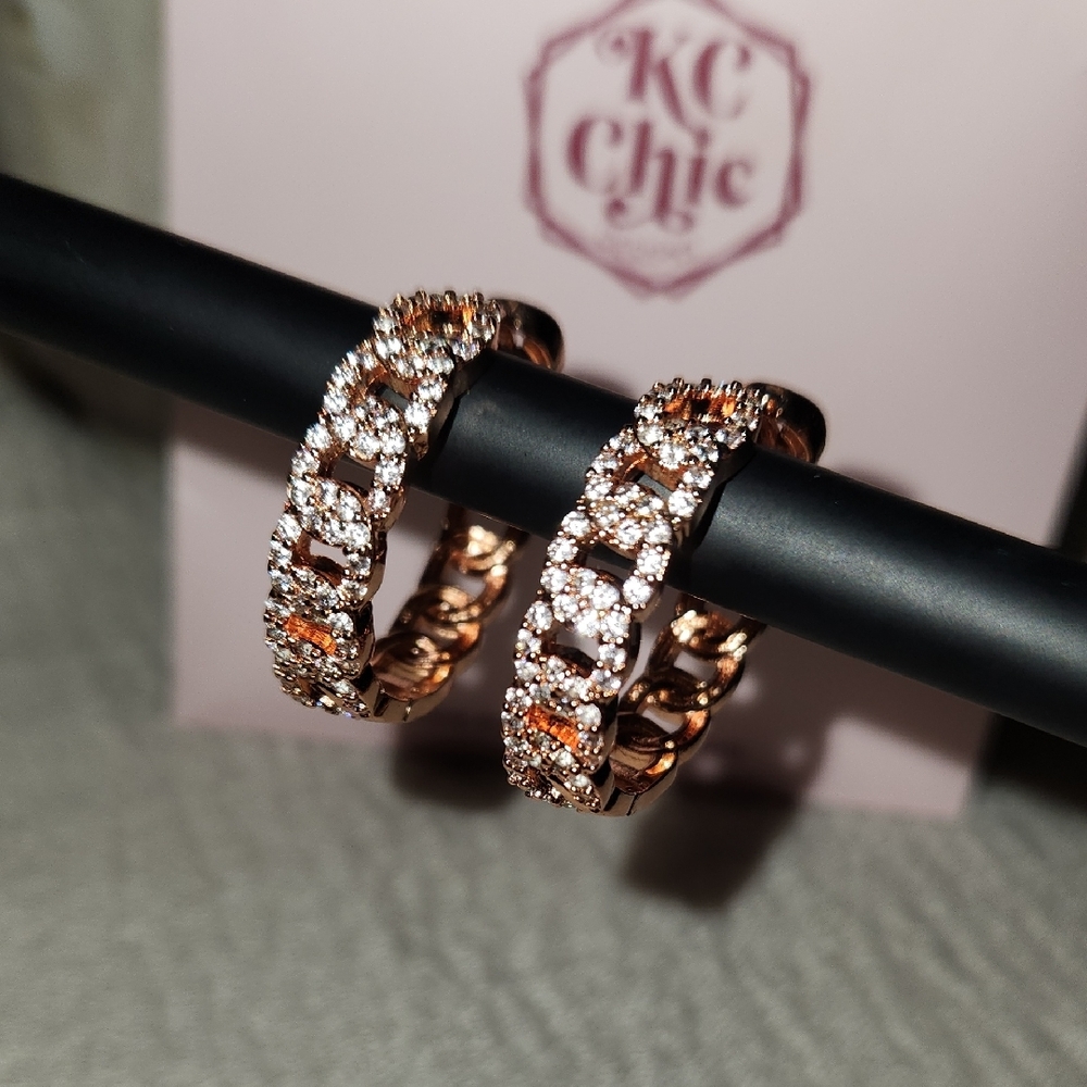 KC Chic Rose Gold Crystal Huggie Earrings
